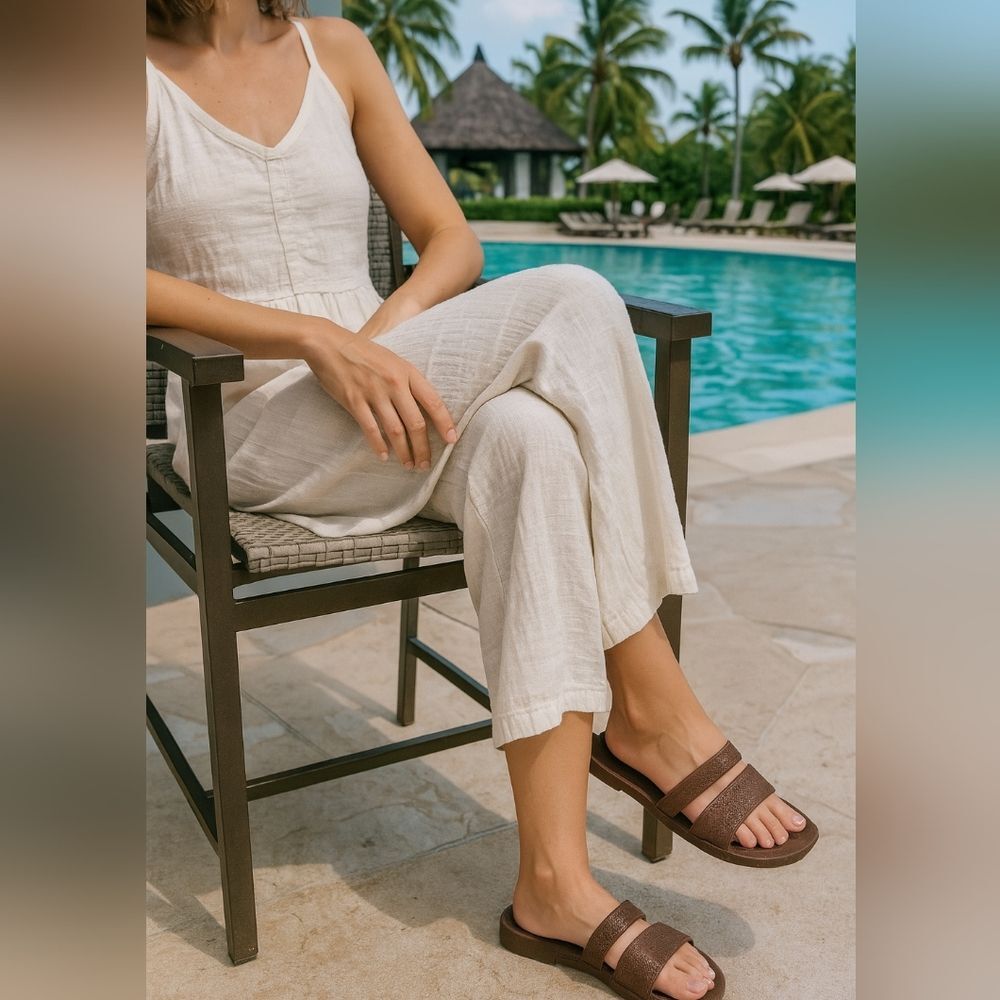 Surfware Womens 7 Brown Slip On Comfort Hawaiian Sandals Jandals Flip Flops Beac